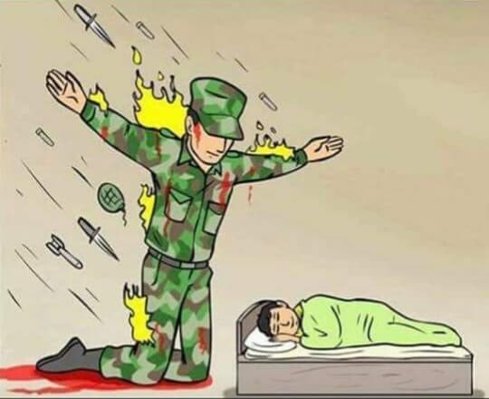 Soldier Protecting Sleeping Child